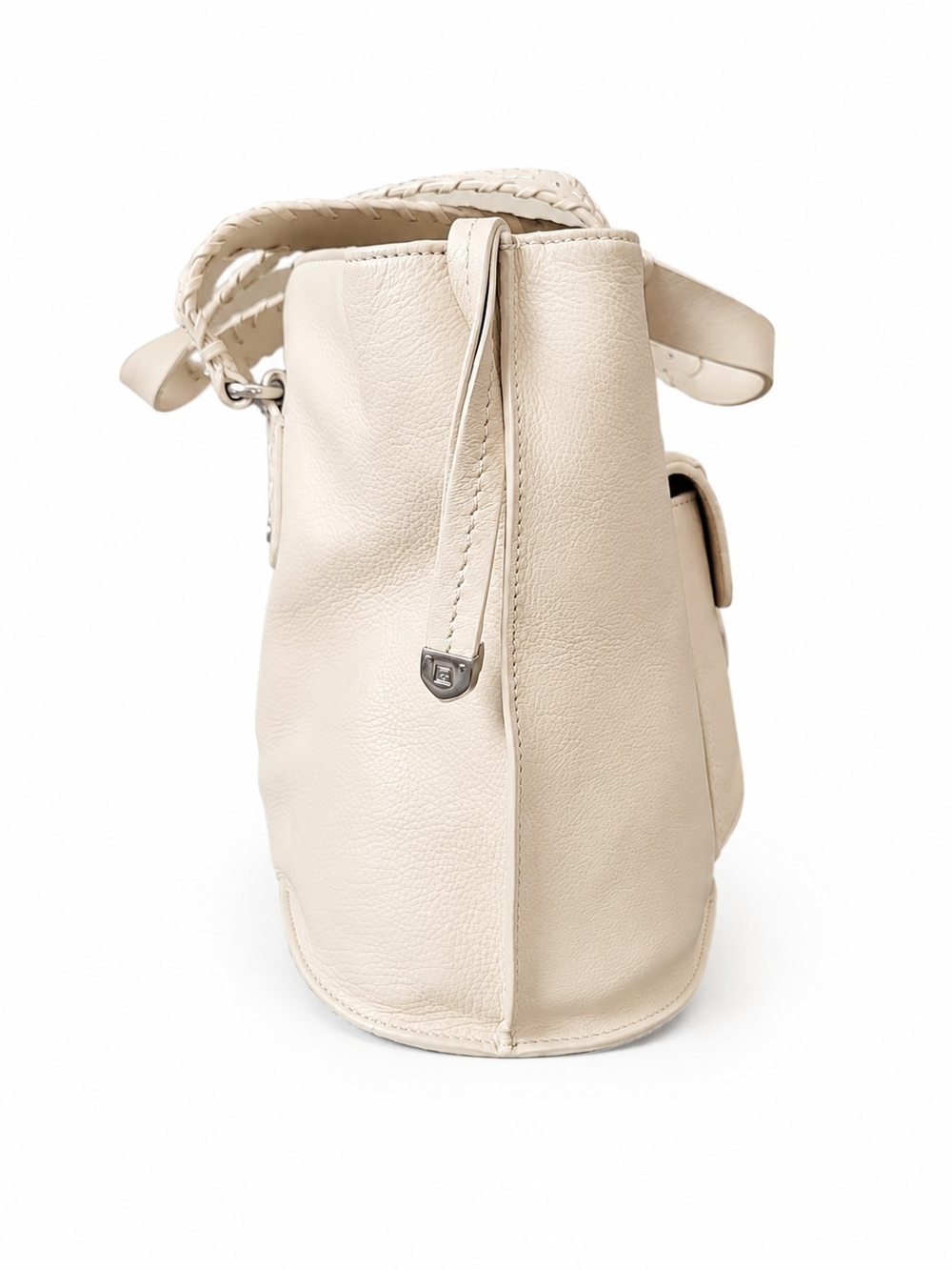 Michael Kors Cream Leather Tote/ShoulderBag with Braided Strap Silver Hardware - Picture 5 of 15